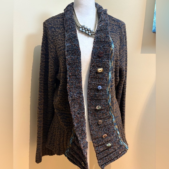 Anthropologie Sweaters - Anthropologie Curio Sweater Velour Brown Stone Shell Buttons Cardigan - Size XL